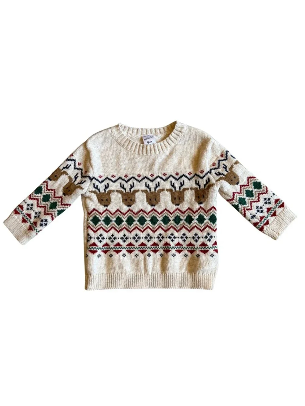 Carter’s LIKE NEW Fair Isle Reindeer Sweater & Pants Set Ivory Holiday 9M